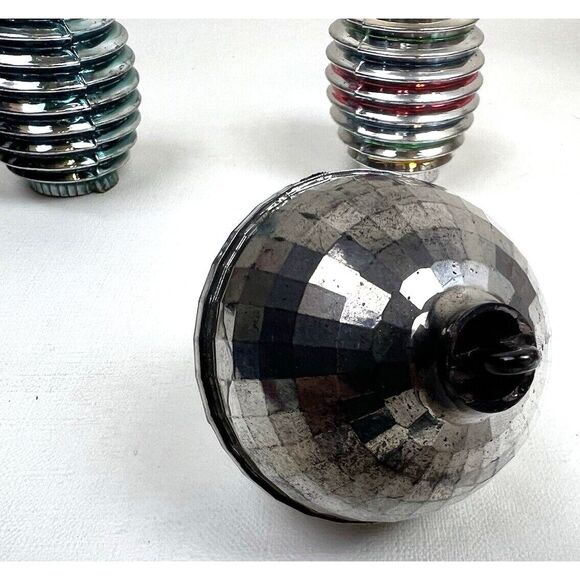 Vtg Bradford Silver Striped Lantern‎ Barrel Disco Ball Christmas Ornaments BX1-2 - Picture 6 of 13